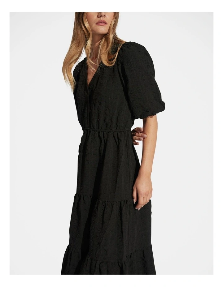 Lana Tiered Midi Dress in Black image 3
