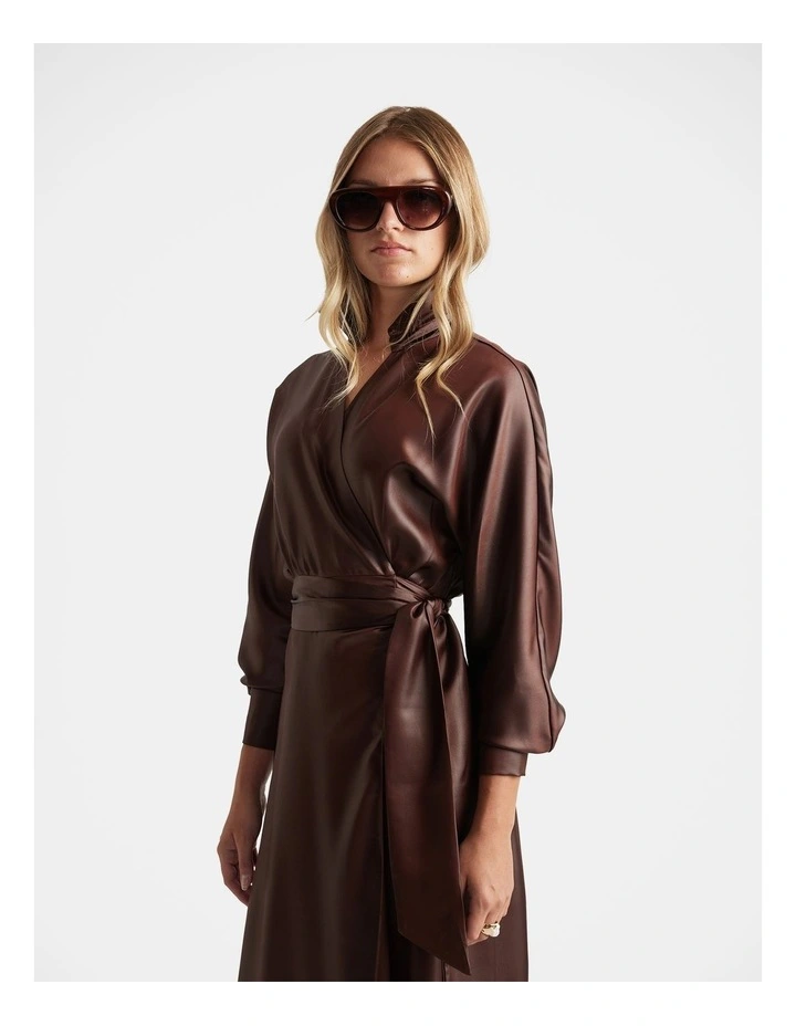 Bree Satin Wrap Maxi Dress in Brown image 3