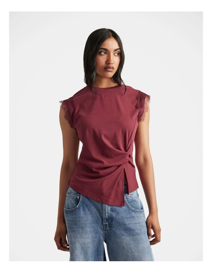 Dakota Lace Trim Tank in Red image 3