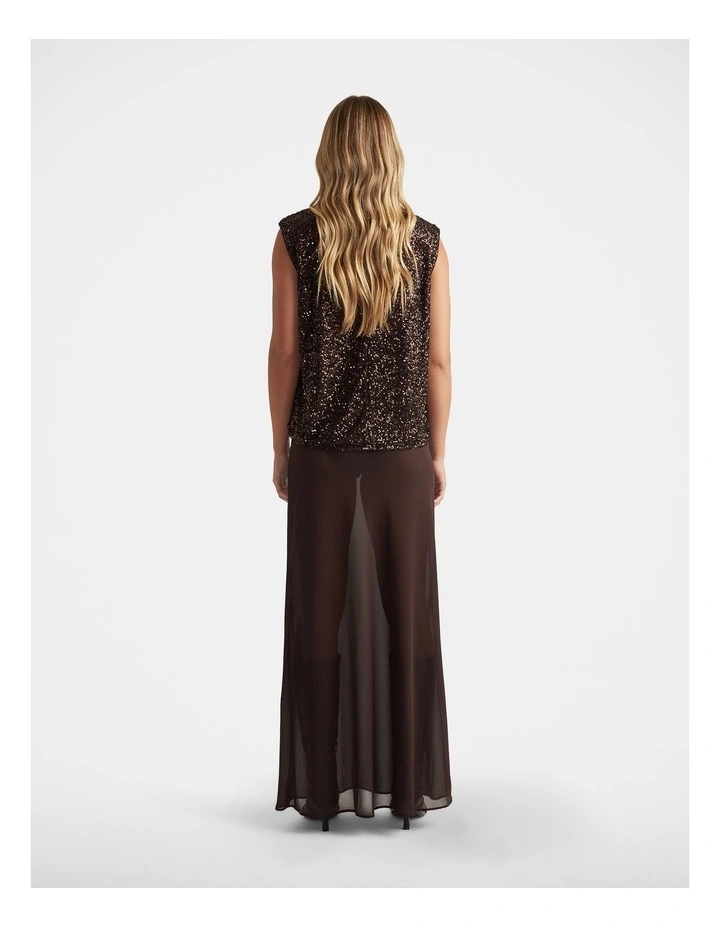 Nadia Sequin Front Knot Tank in Brown image 2