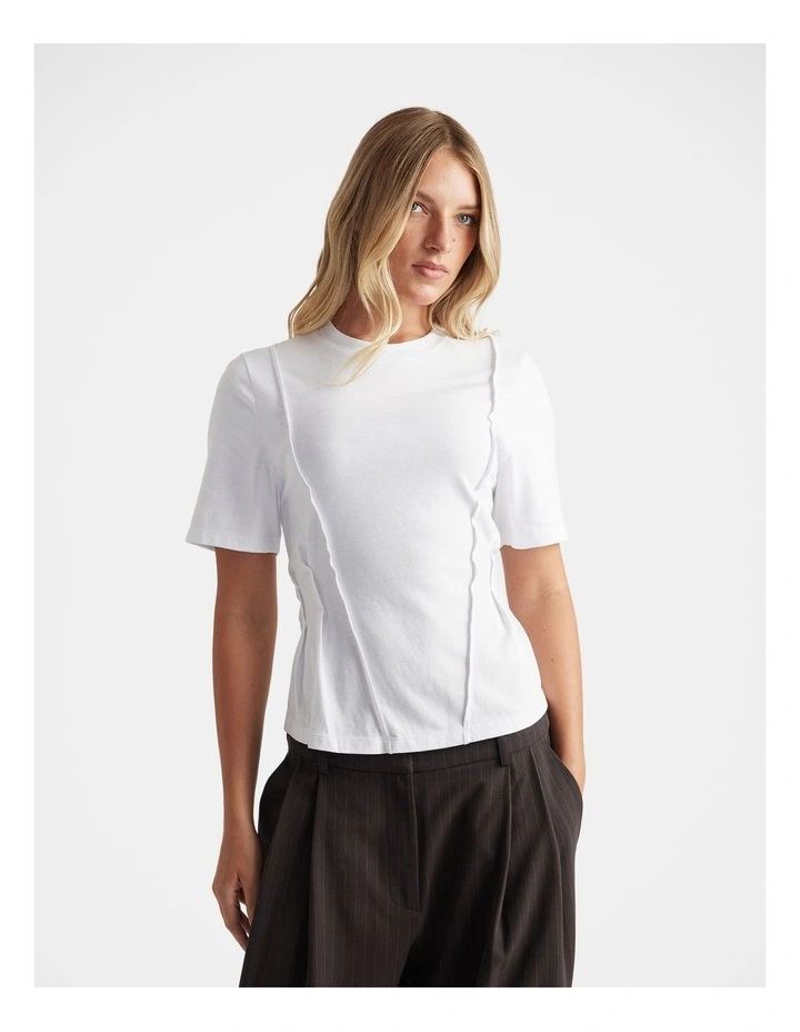 Lucy Seam Detail Tee in White image 3