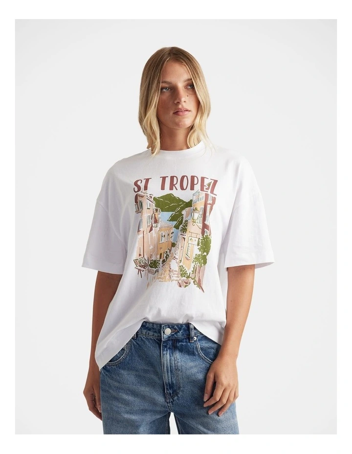 St Tropez Print Tee in White image 3