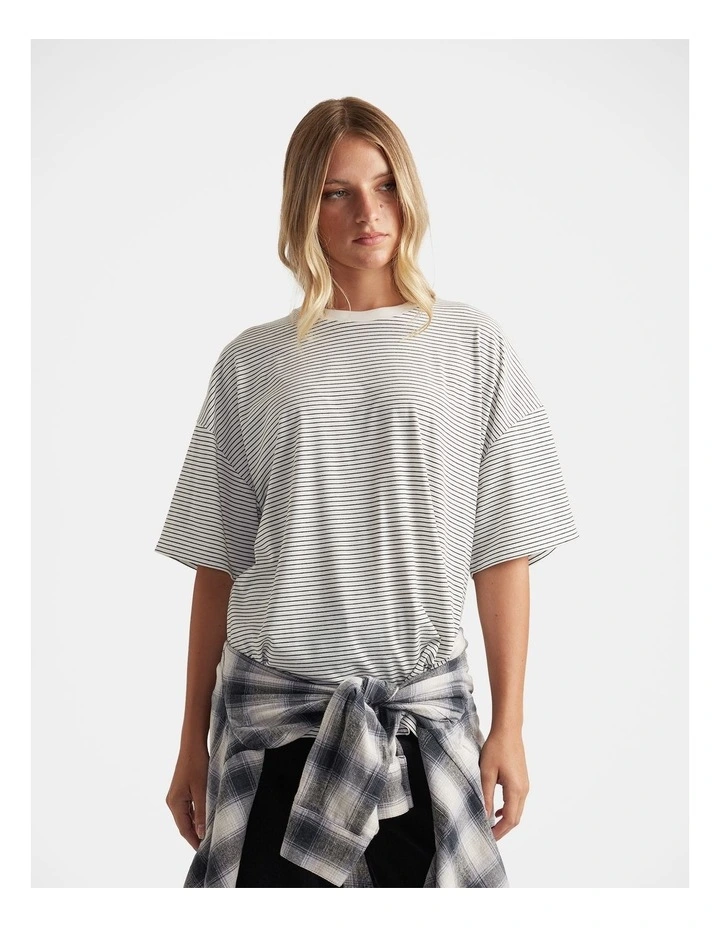 Jordi Oversized Stripe Tee in White image 3