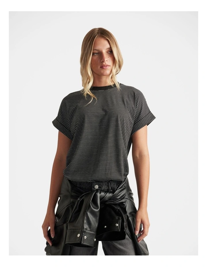 Rae Stripe Tee in Black image 3
