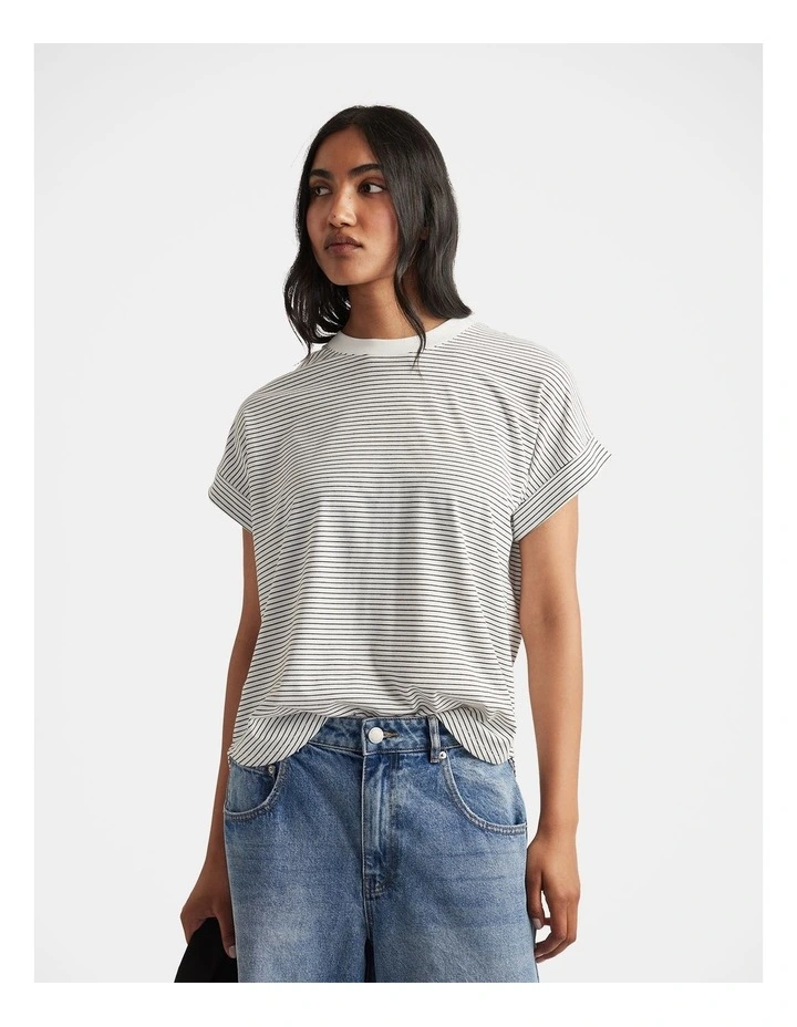 Rae Stripe Tee in White image 3