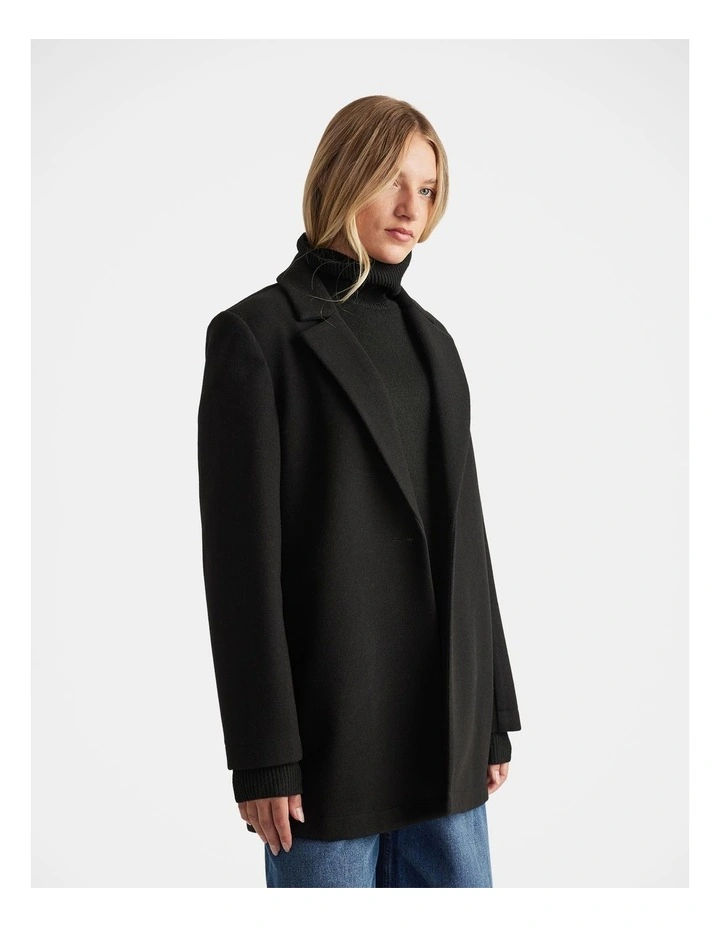 Mid Length Felt Coat in Black image 3