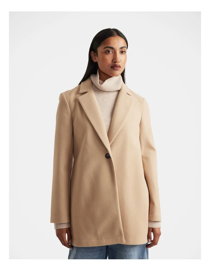 Mid Length Felt Coat in Beige image 3