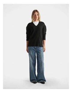 V Neck Knit Jumper in Black
