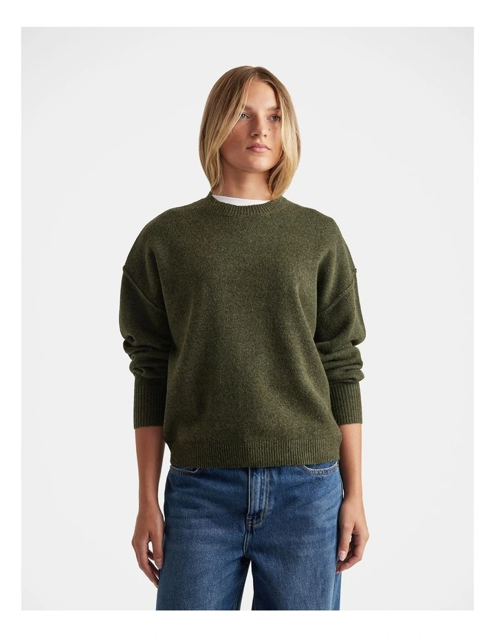 Crew Neck Knit Jumper in Fern Green image 3