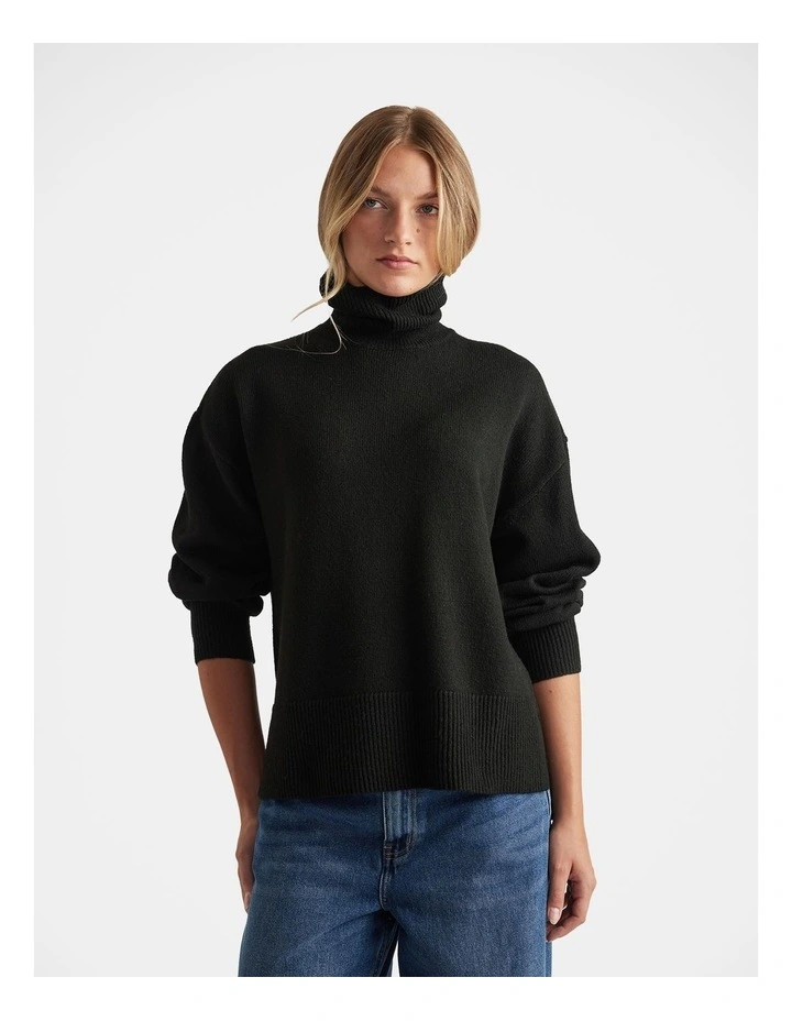 Roll Neck Knit Jumper in Black image 3