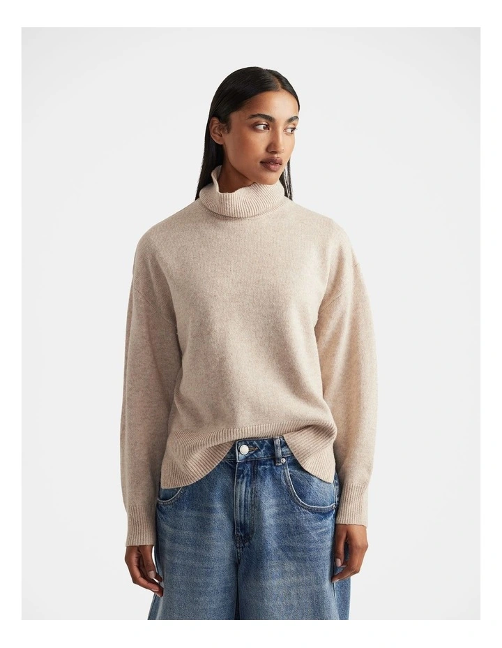 Roll Neck Knit Jumper in Neutral image 3