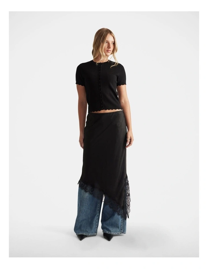 Maya Scallop Trim Button Top in Black image 1