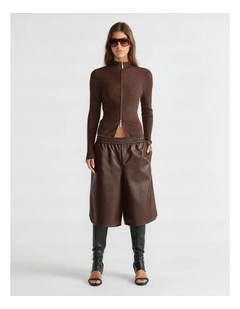 D-Luxe Knit Zip Long Sleeve Cardigan in Brown