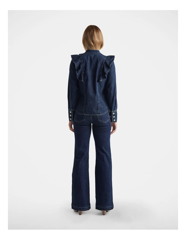 Cecilia Ruffle Denim Blouse in Blue image 2