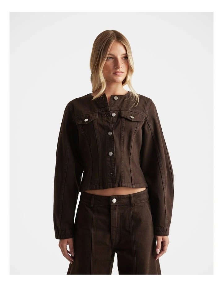 Amaya Barrel Denim Jacket in Brown image 3