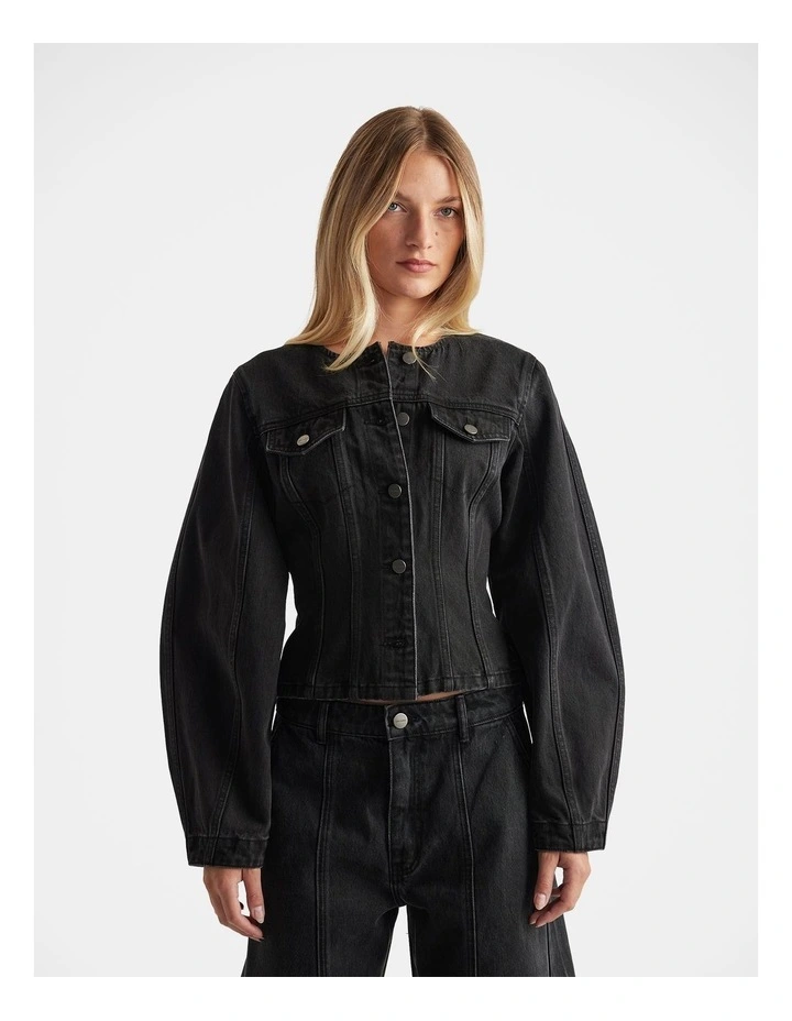 Amaya Barrel Denim Jacket in Black image 3
