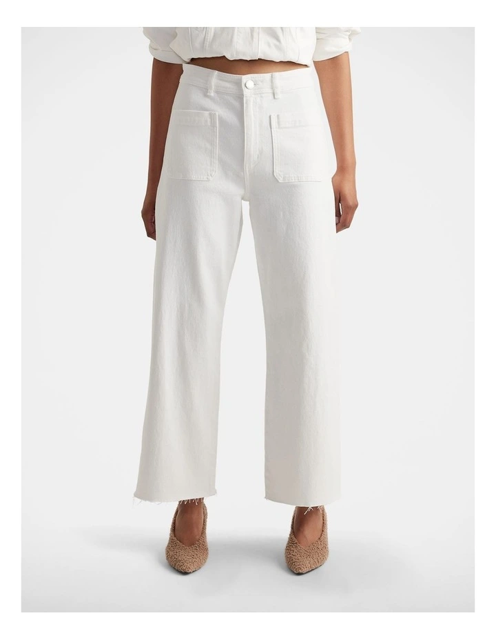 Darcy Cropped Wide Leg Jeans in White image 3