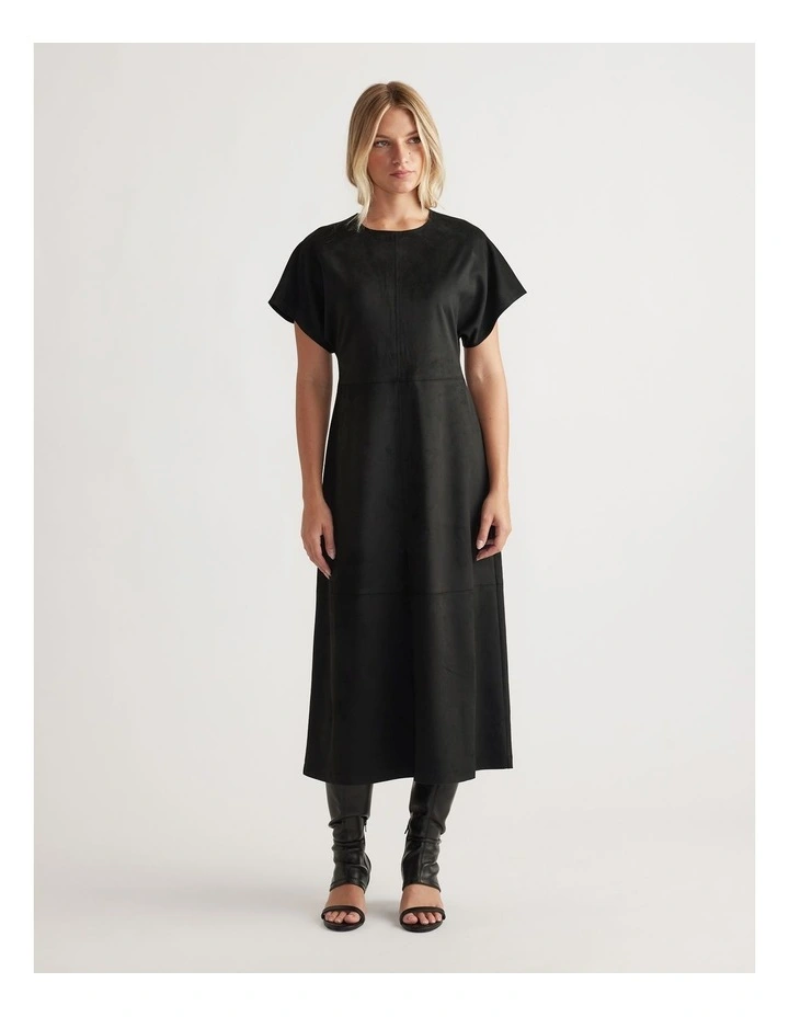 Clara Suede Midi Dress in Black image 1