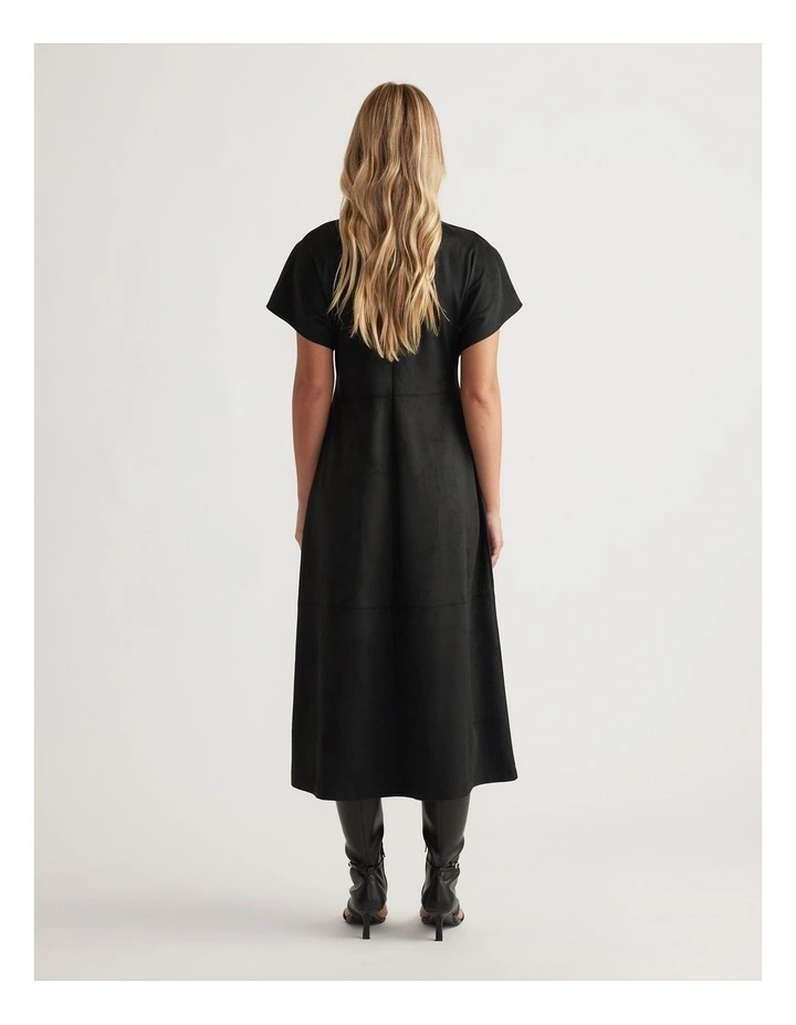 Clara Suede Midi Dress in Black image 2