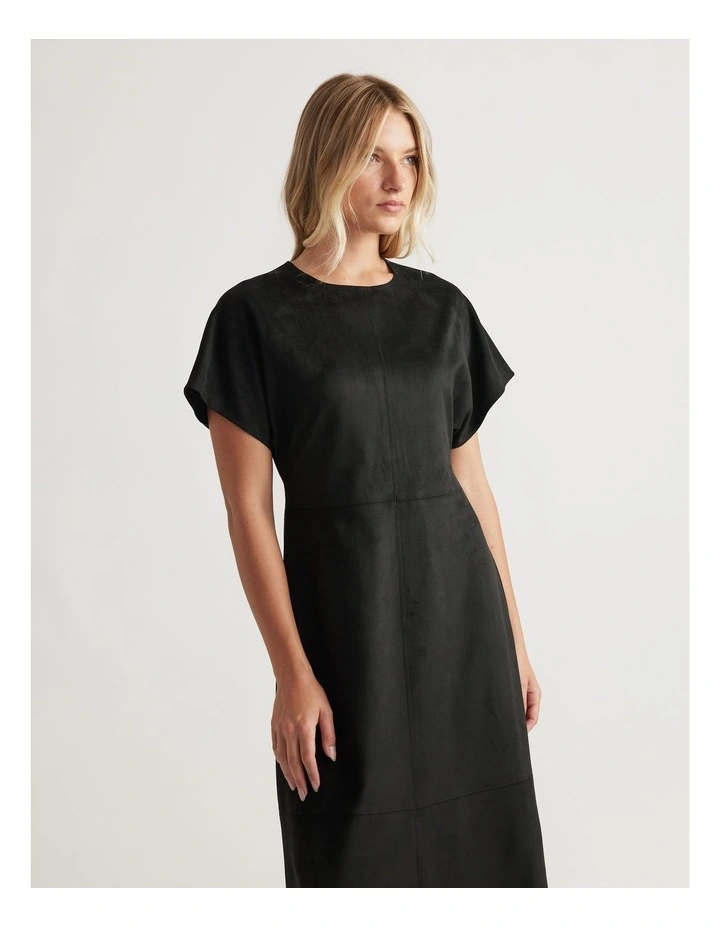 Clara Suede Midi Dress in Black image 3