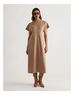 Clara Suede Midi Dress in Brown