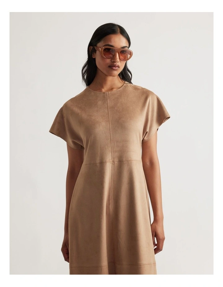 Clara Suede Midi Dress in Brown image 3