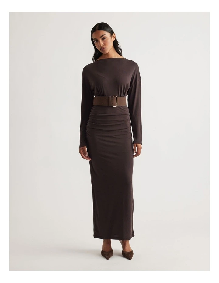 Tahlia Cinched Maxi Dress in Brown image 1