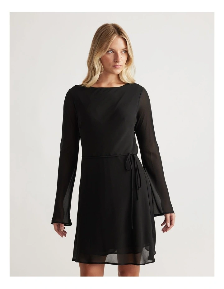 Chelsea Georgette Mini Dress in Black image 3