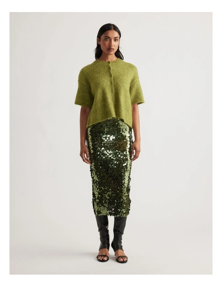 Danni Sequin Midi Skirt in Green image 1