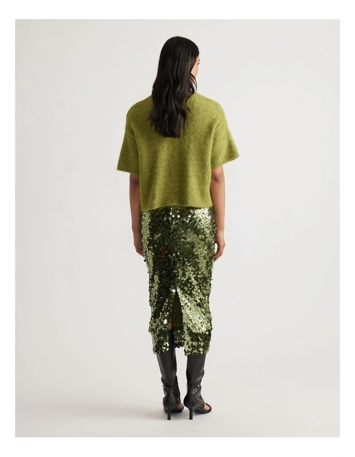 Danni Sequin Midi Skirt in Green image 2