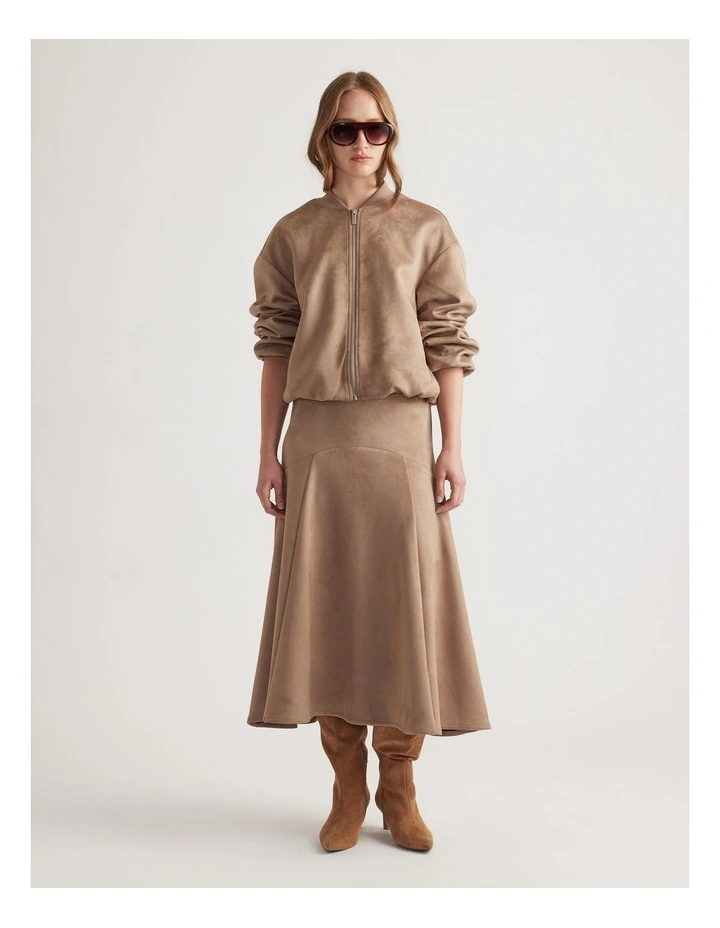 Eden Faux Suede Midi Skirt in Dove Grey image 1
