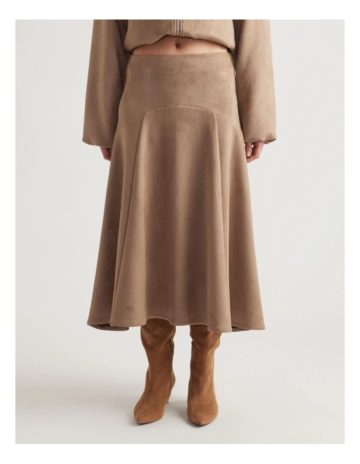 Eden Faux Suede Midi Skirt in Dove Grey image 3