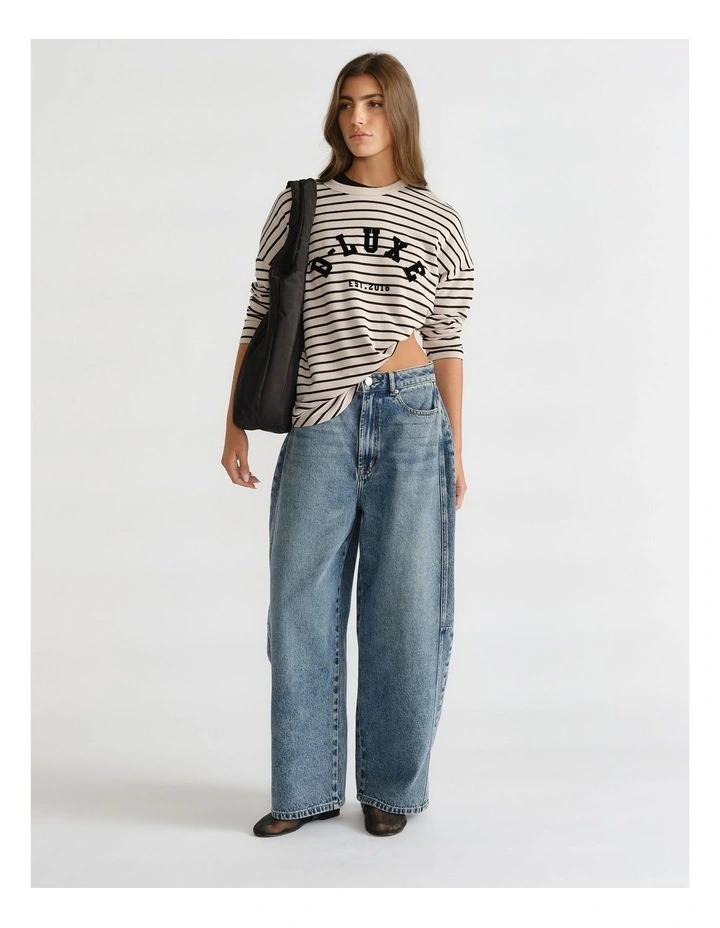 Long Sleeve Logo Top in Shell/Black Stripe image 1