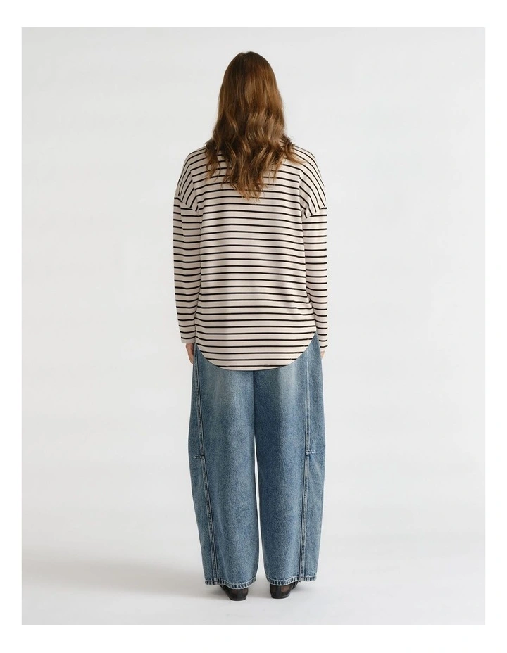 Long Sleeve Logo Top in Shell/Black Stripe image 2