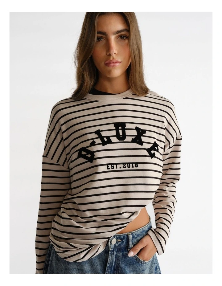 Long Sleeve Logo Top in Shell/Black Stripe image 3