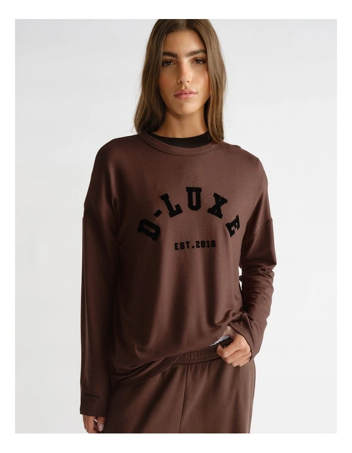 Long Sleeve Logo Top in Walnut image 3