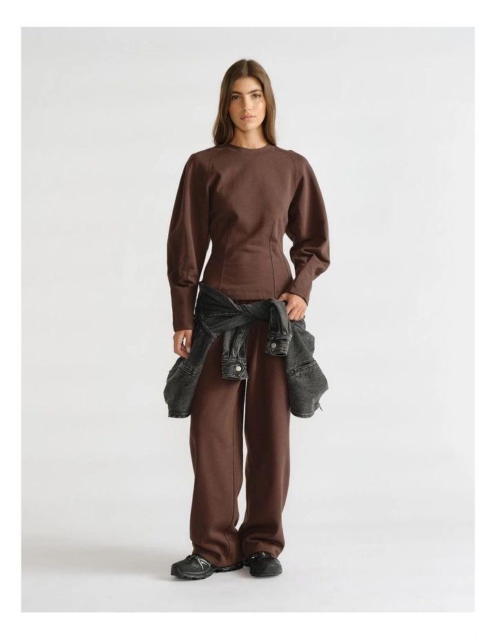 D-Luxe Cinched Sweat in Brown image 1