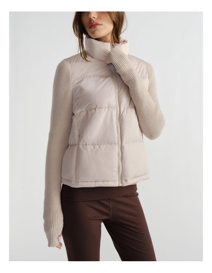 Knit Puffer Jacket in Beige image 3