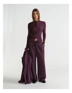 Knit Zip Long Sleeve Top in Purple