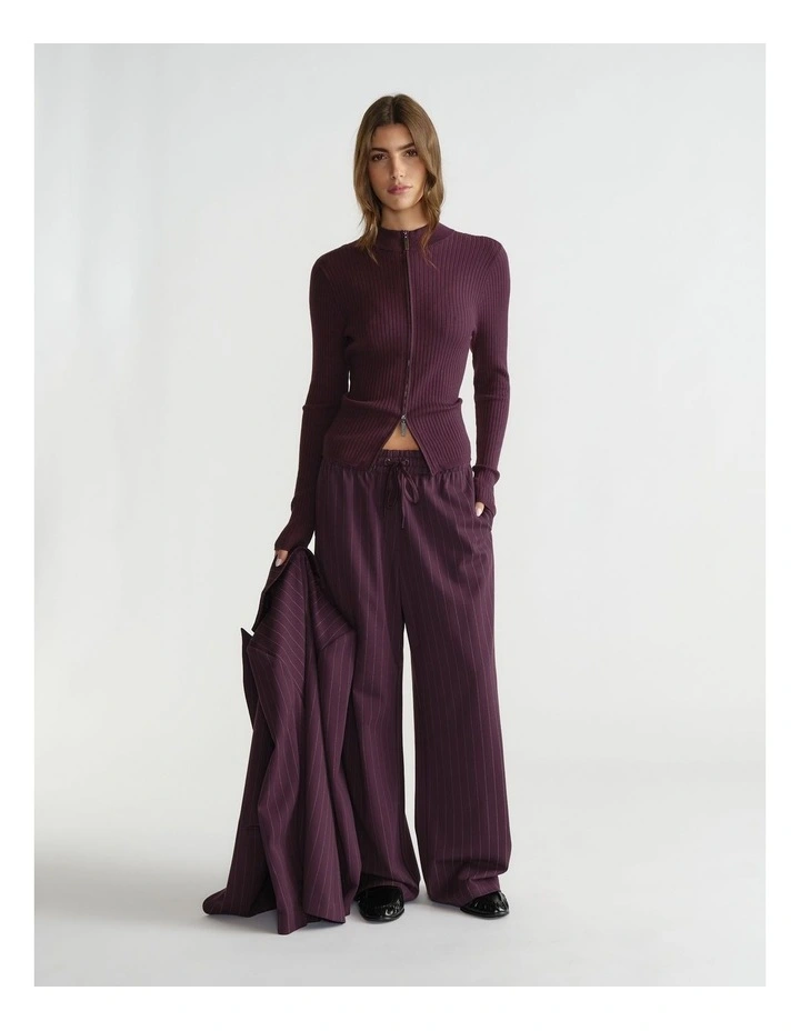 Knit Zip Long Sleeve Top in Purple image 1