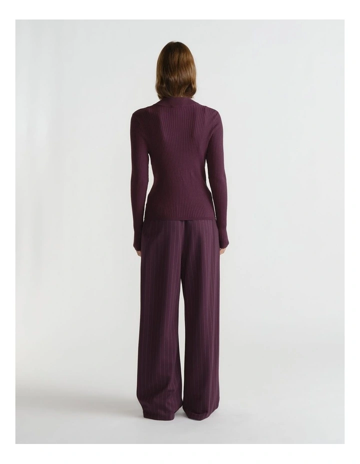 Knit Zip Long Sleeve Top in Purple image 2