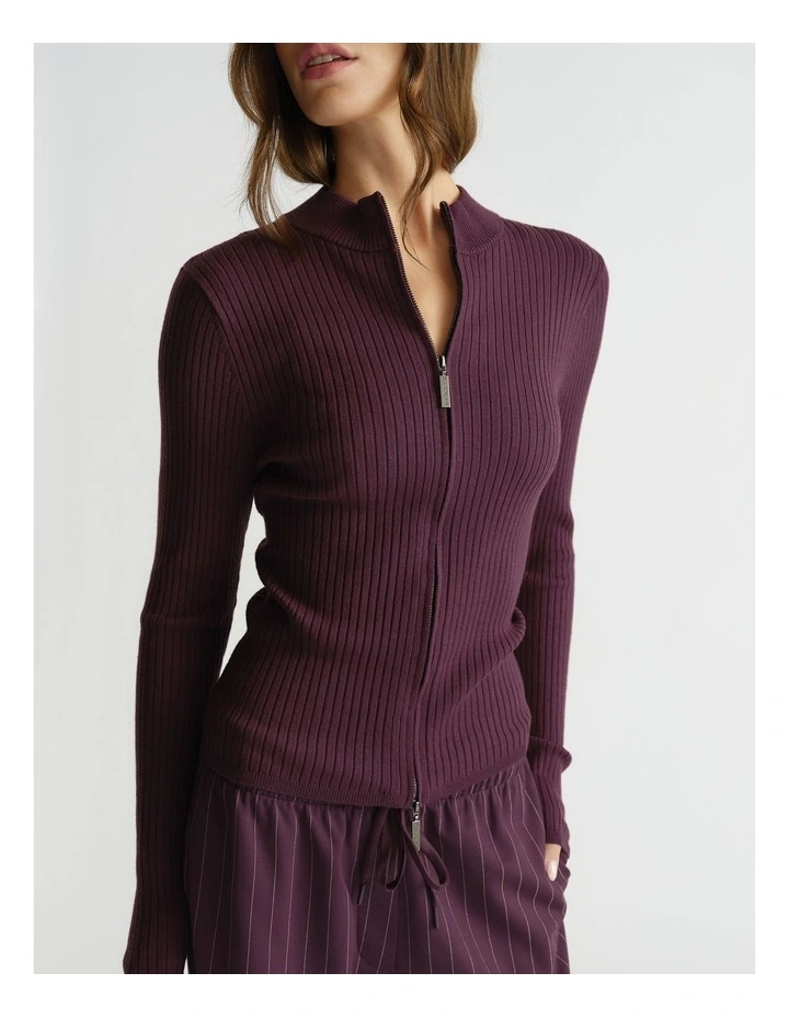 Knit Zip Long Sleeve Top in Purple image 3