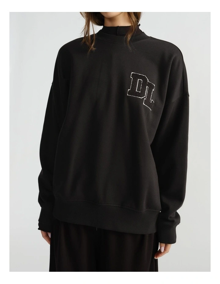 Logo Crew Neck Sweat Top in Black image 3