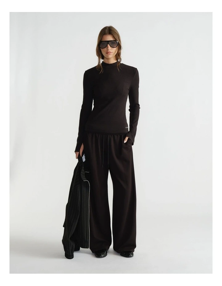 Long Sleeve Rib Top in Black image 1