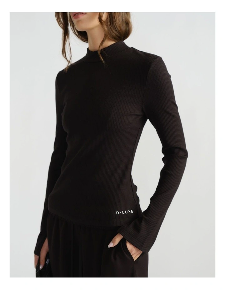 Long Sleeve Rib Top in Black image 3