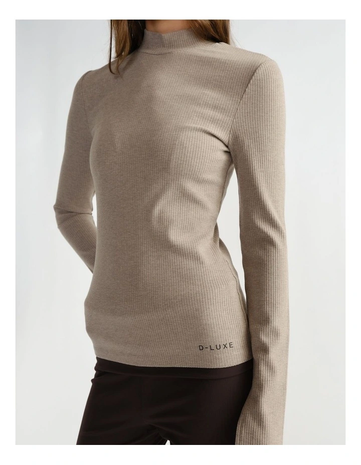 Long Sleeve Rib Top in Mole image 3