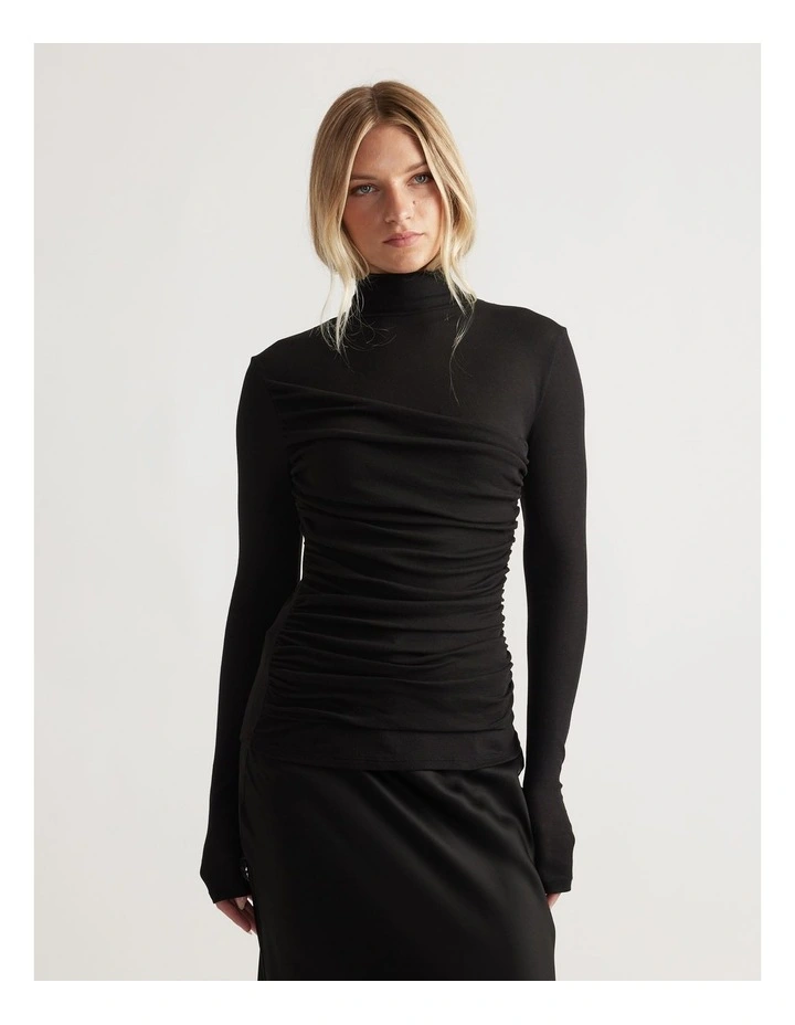 Alicia High Neck Long Sleeve Top in Black image 3