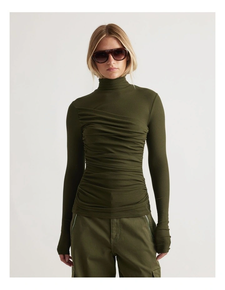 Alicia High Neck Long Sleeve Top in Green image 3