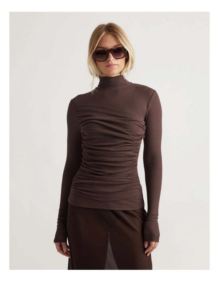 Alicia High Neck Long Sleeve in Brown image 3