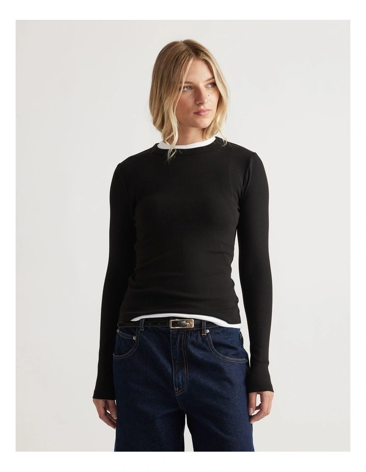 Charlotte Long Sleeve Top in Black image 3